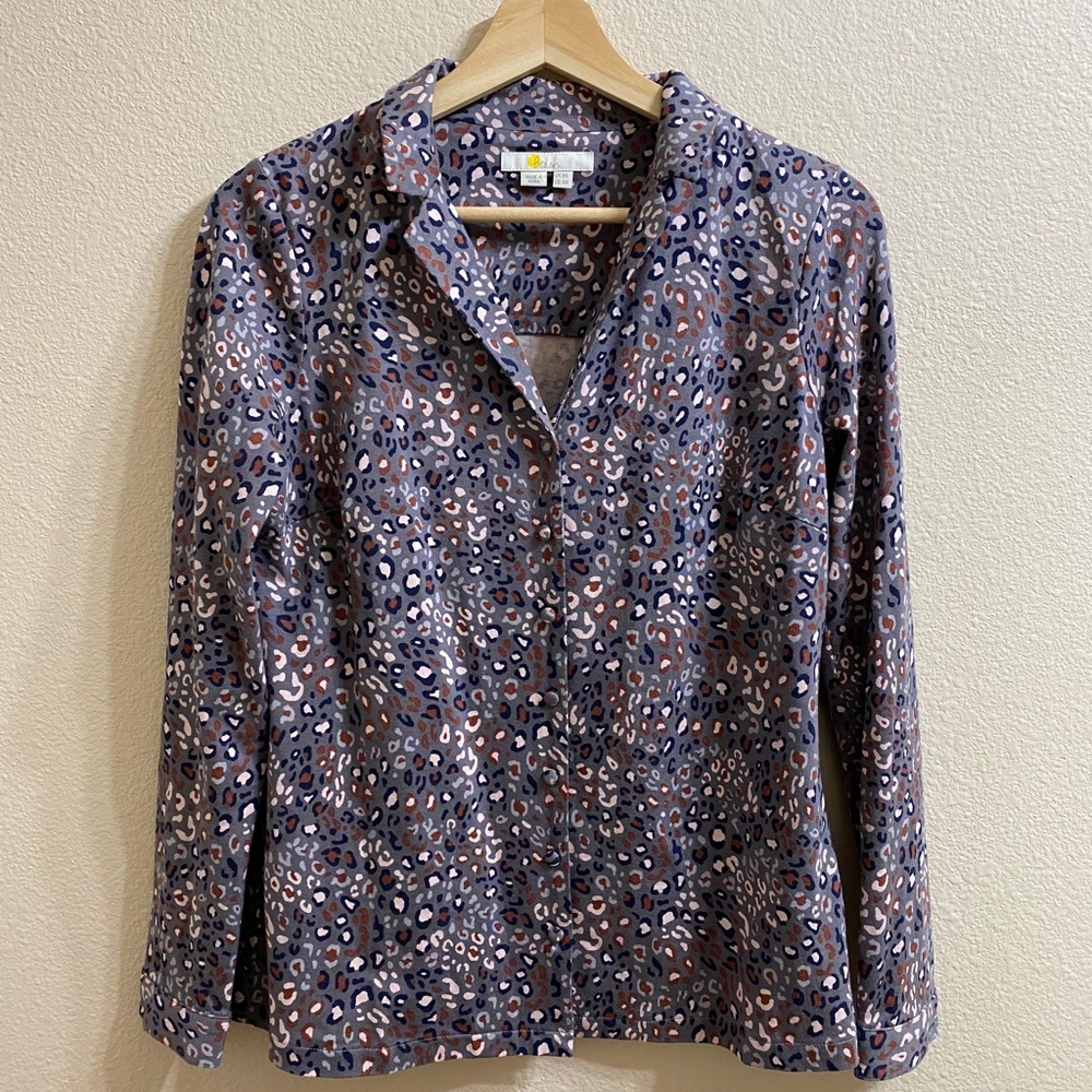 Boden leopard print button up top